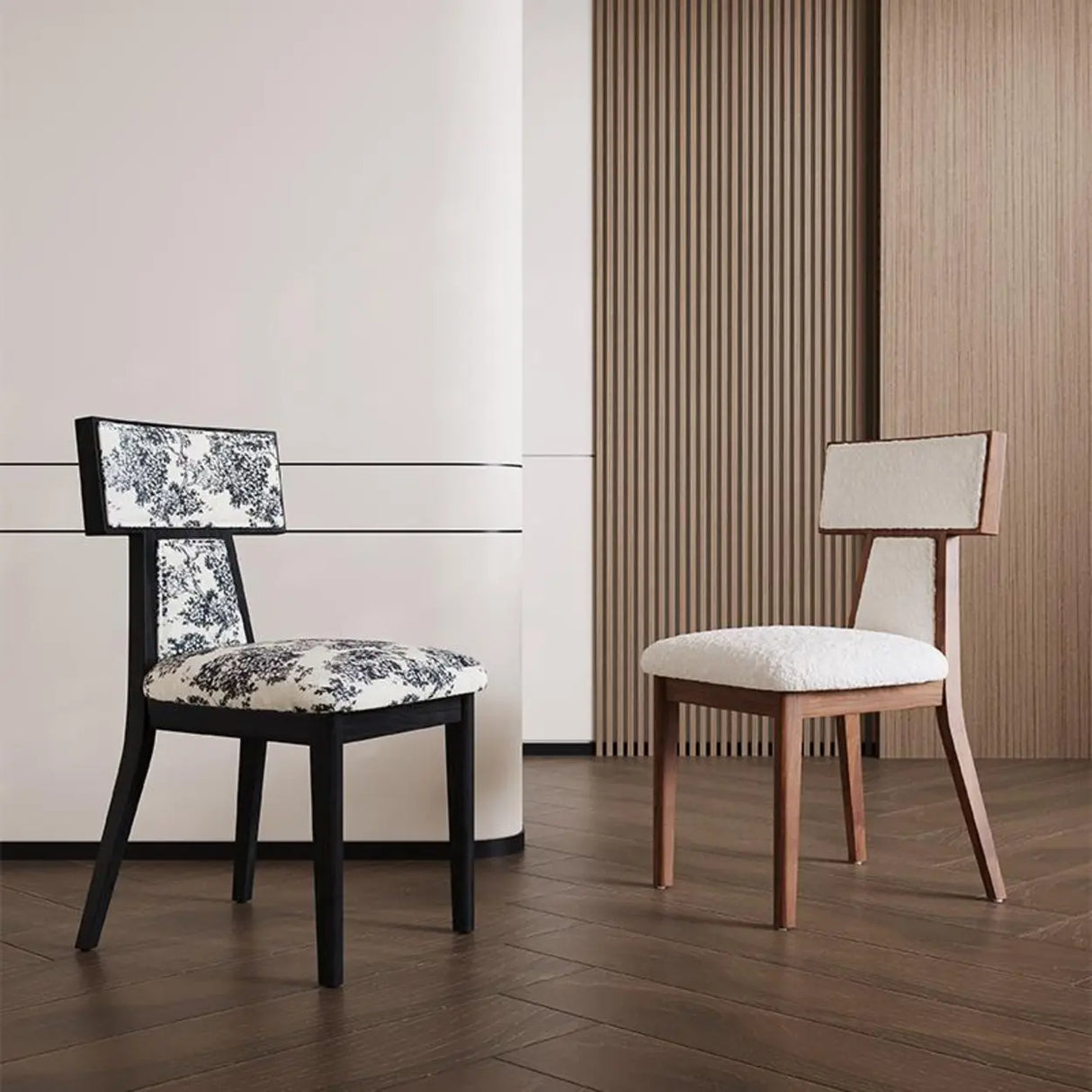 Rustic Upholstered Timber Walnut Armless Dining Chair Image - 4