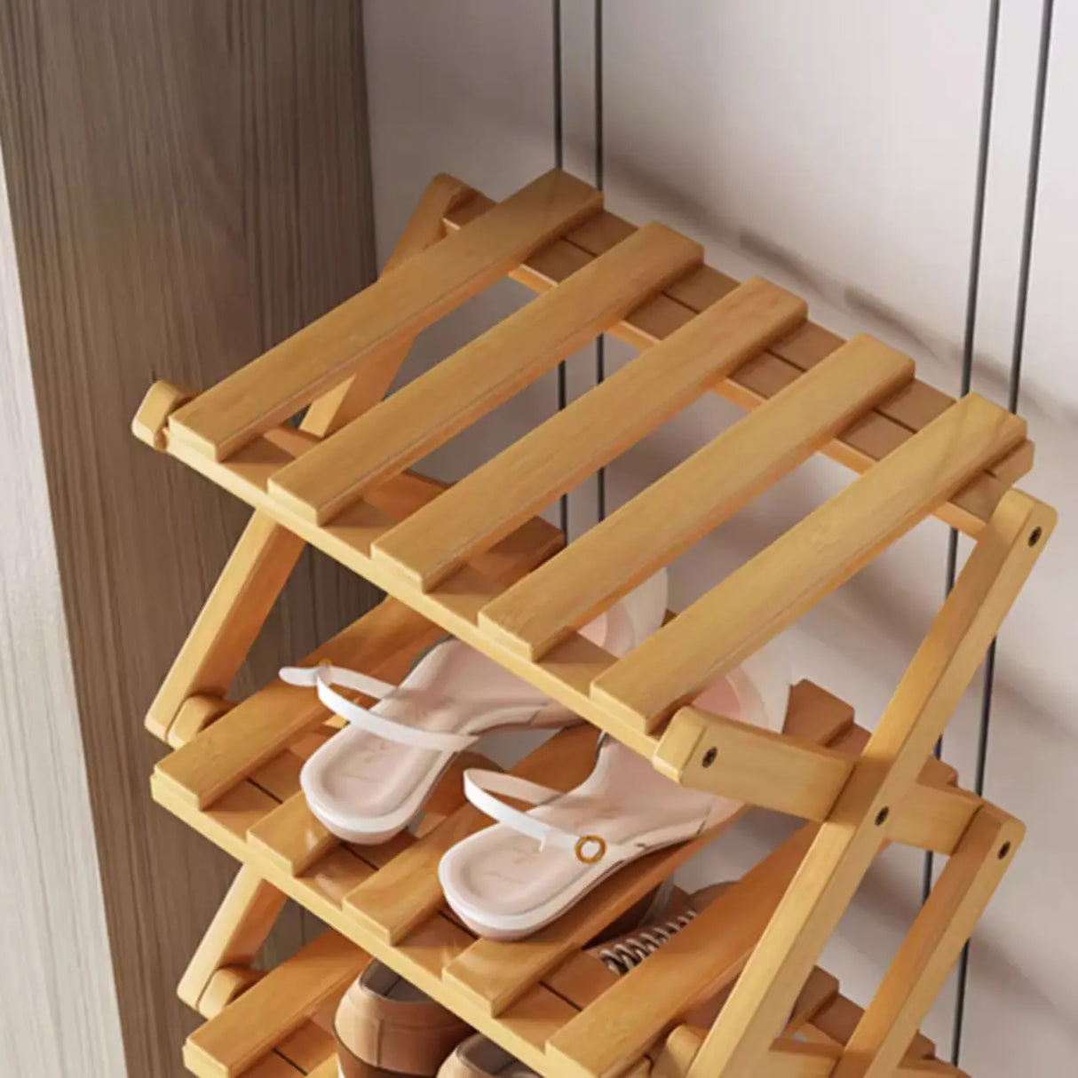 Rustic Vertical Bamboo Corner Brown Multi-Tier Shoe Rack Image - 12