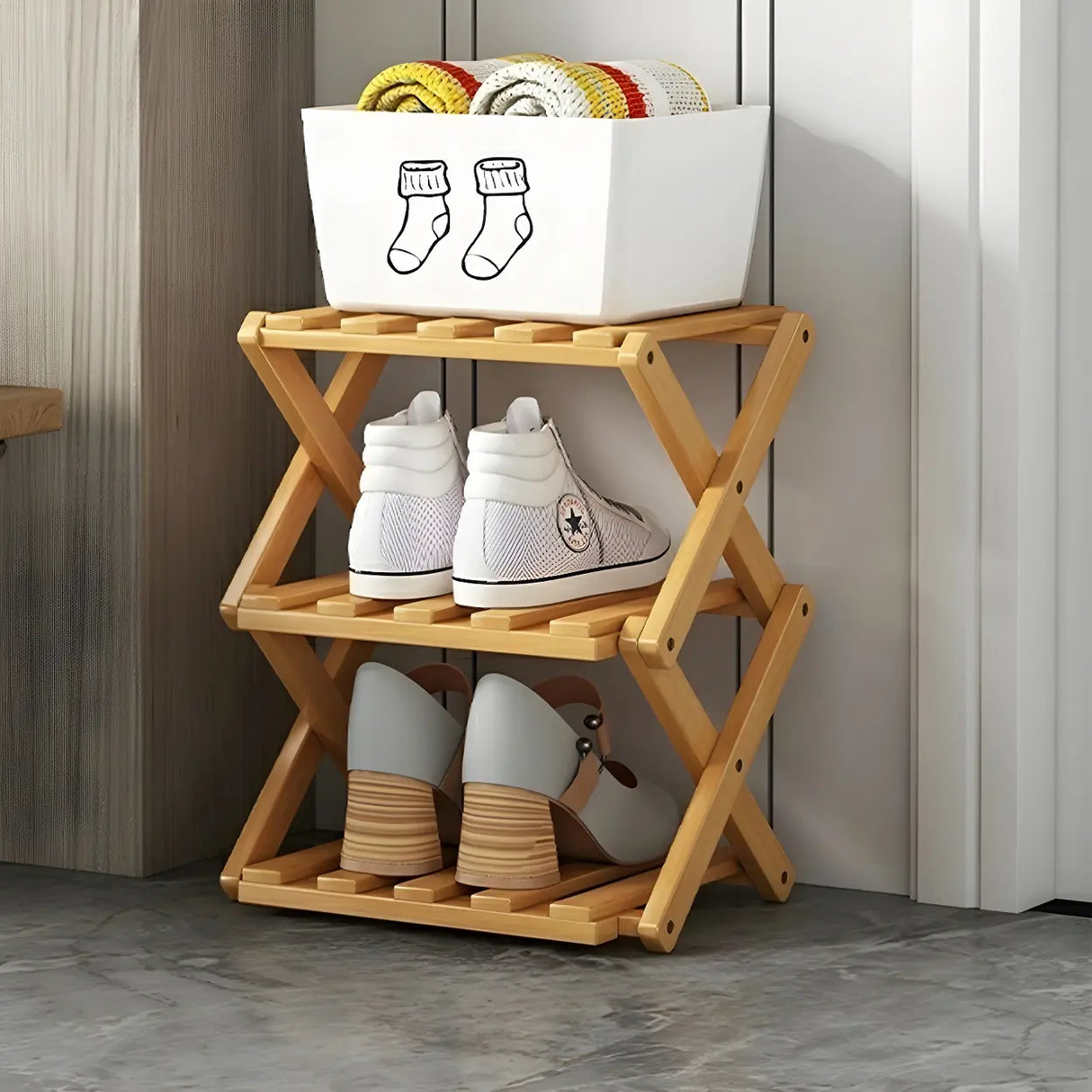 Rustic Vertical Bamboo Corner Brown Multi-Tier Shoe Rack Image - 21