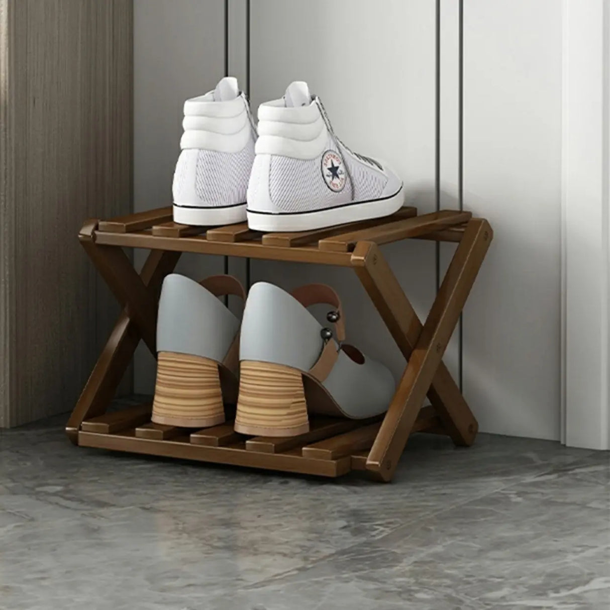 Rustic Vertical Bamboo Corner Brown Multi-Tier Shoe Rack Image - 7