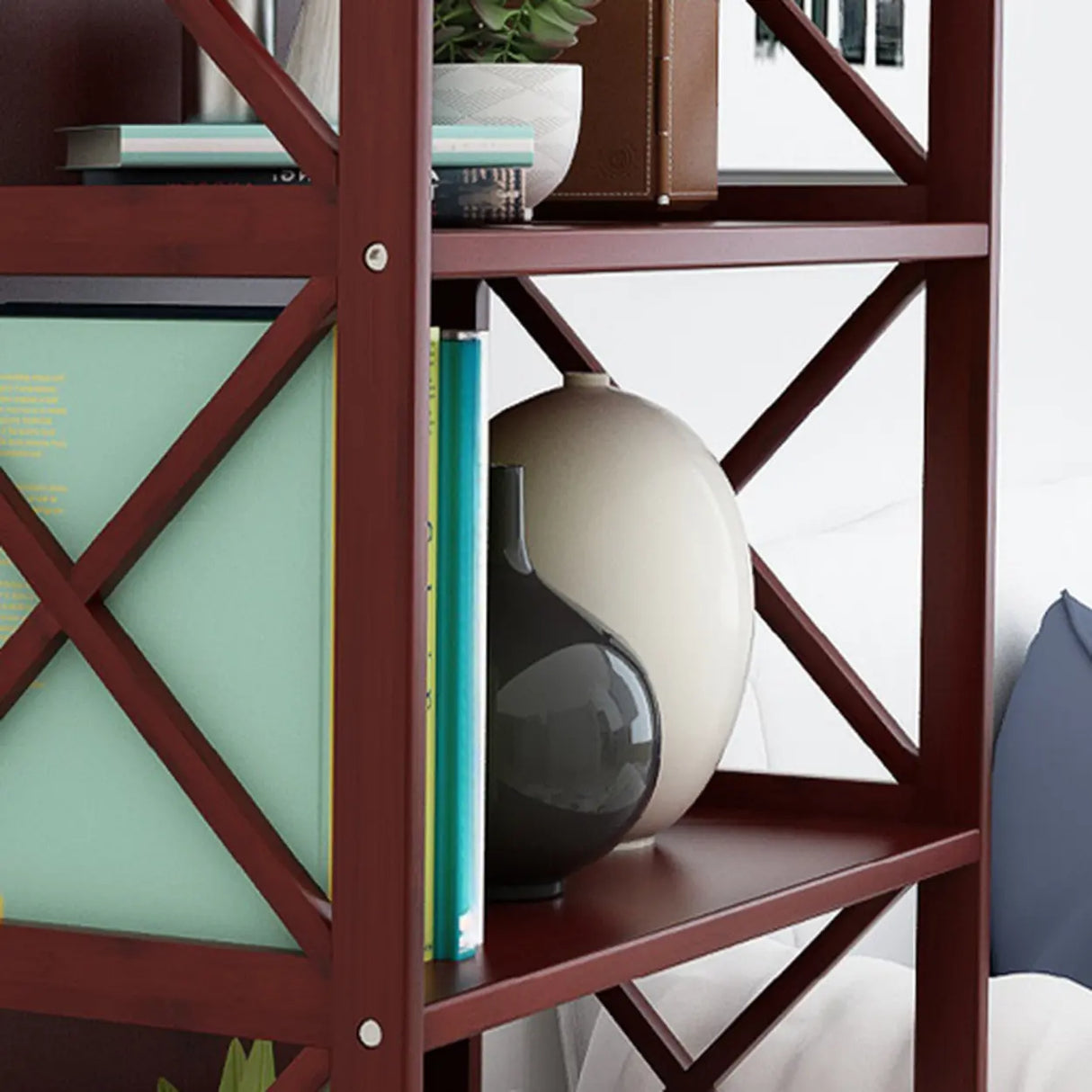 Rustic Vertical Bamboo Rectangle Rack Wood Bookshelf Image - 12