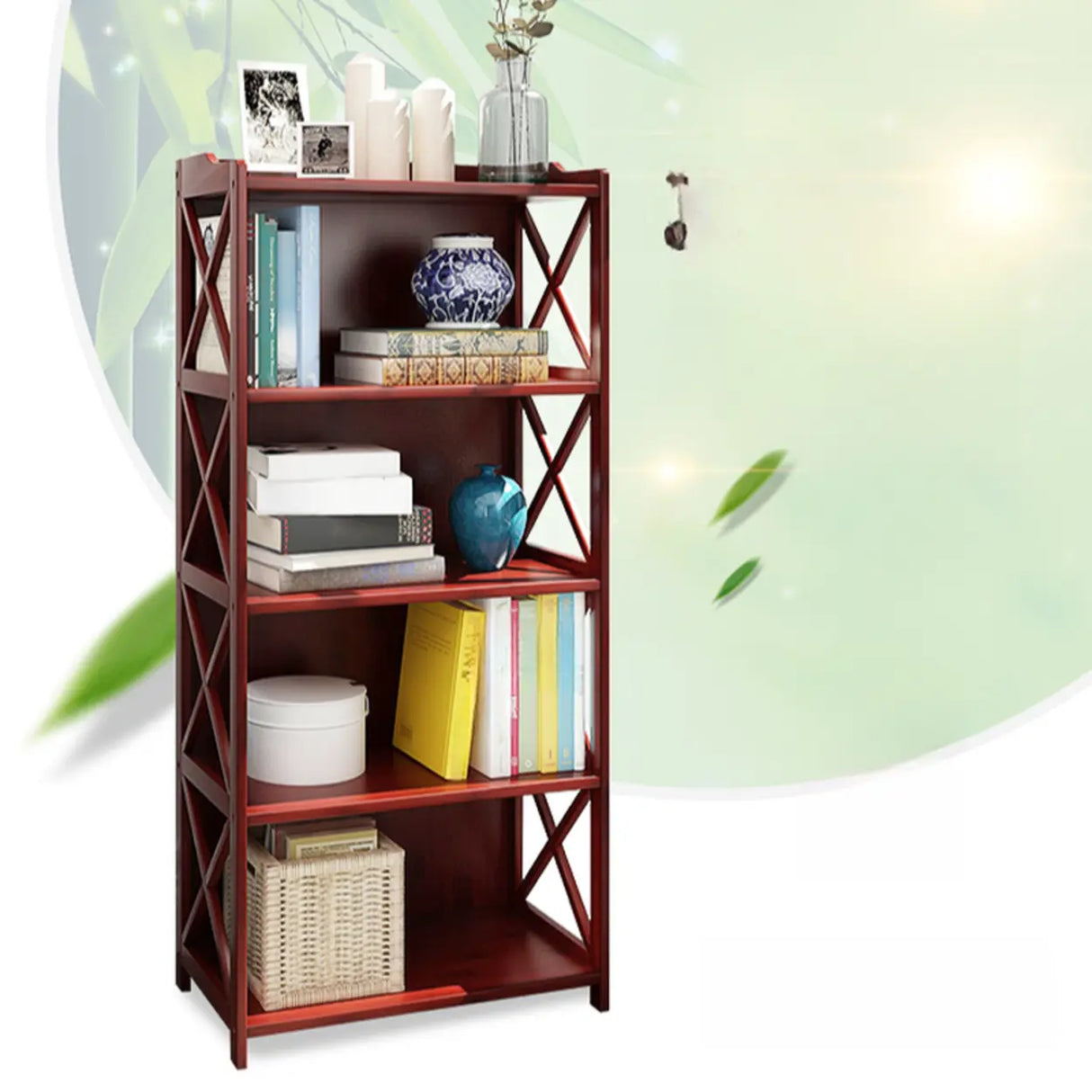 Rustic Vertical Bamboo Rectangle Rack Wood Bookshelf Image - 16