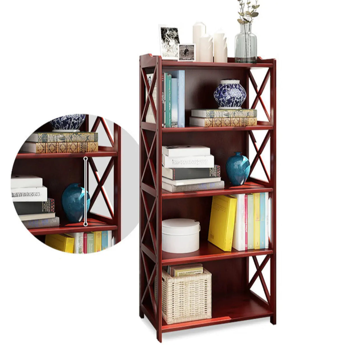 Rustic Vertical Bamboo Rectangle Rack Wood Bookshelf Image - 17