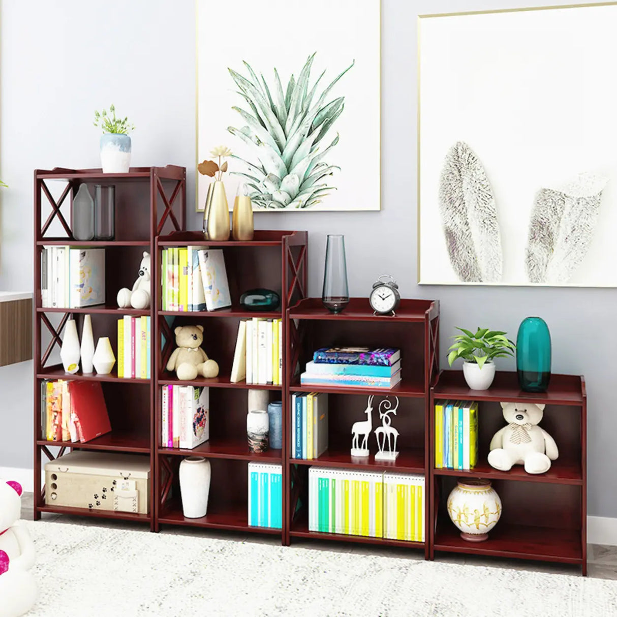 Rustic Vertical Bamboo Rectangle Rack Wood Bookshelf Image - 4