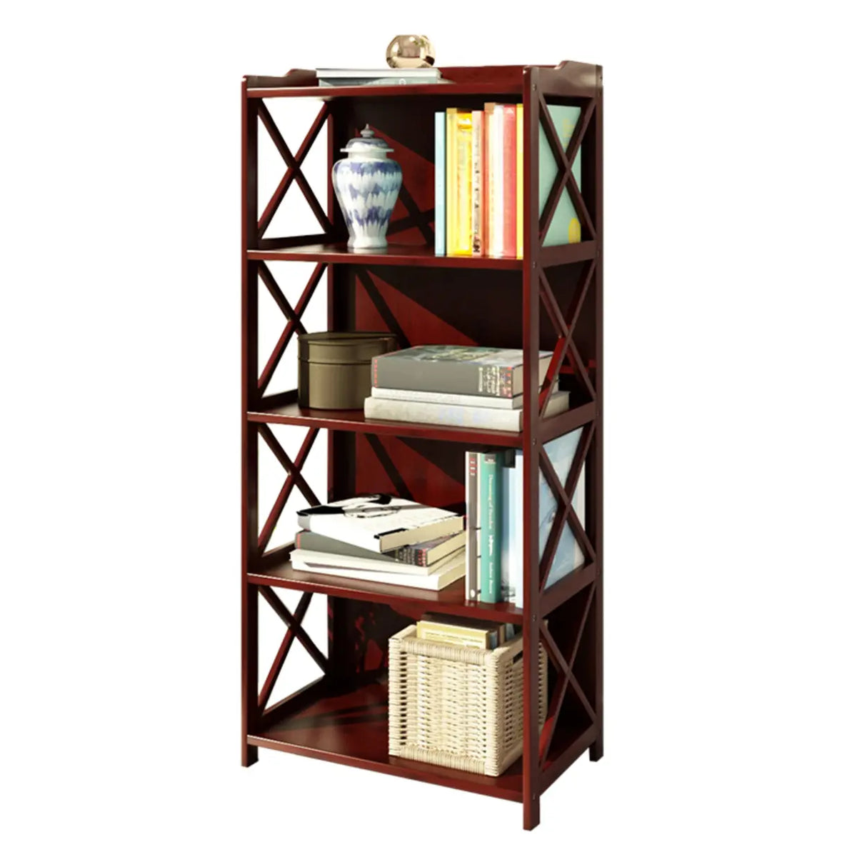 Rustic Vertical Bamboo Rectangle Rack Wood Bookshelf Image - 8