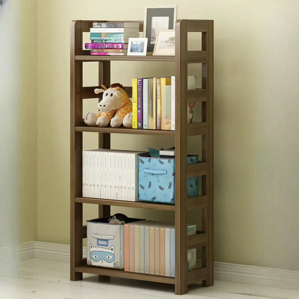 Rustic Vertical Wooden Open Back Display Bookshelf Image - 10