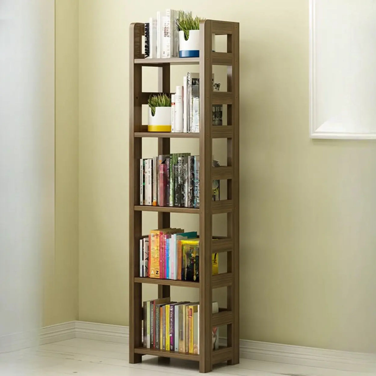 Rustic Vertical Wooden Open Back Display Bookshelf Image - 11