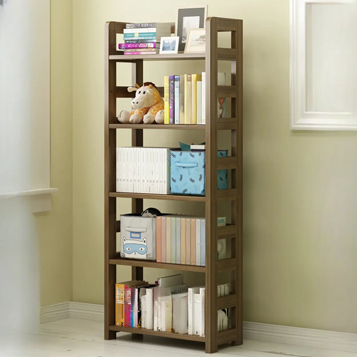 Rustic Vertical Wooden Open Back Display Bookshelf Image - 12