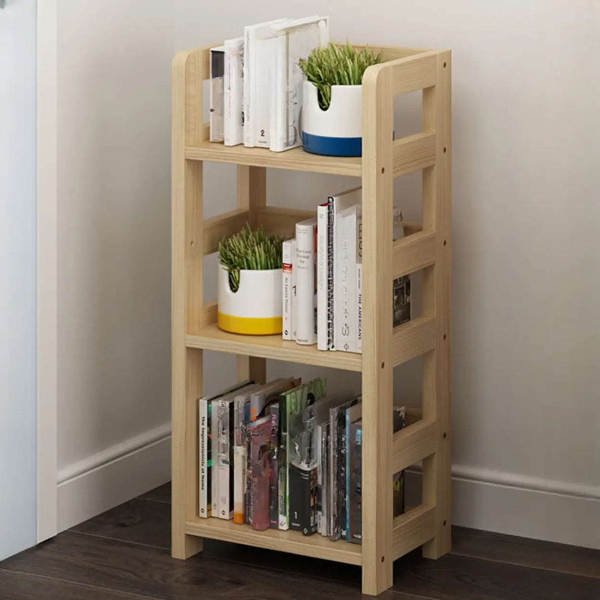 Rustic Vertical Wooden Open Back Display Bookshelf Image - 13