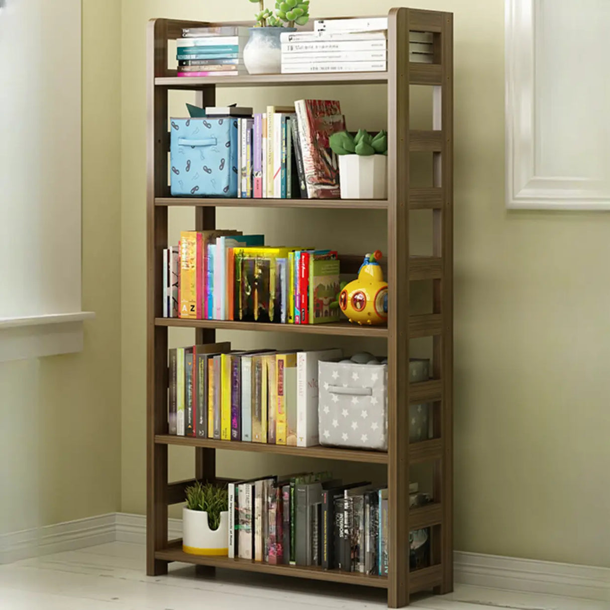 Rustic Vertical Wooden Open Back Display Bookshelf Image - 14