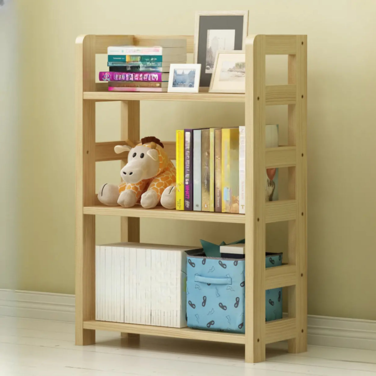 Rustic Vertical Wooden Open Back Display Bookshelf Image - 15