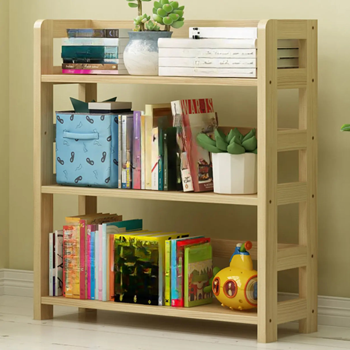 Rustic Vertical Wooden Open Back Display Bookshelf Image - 16