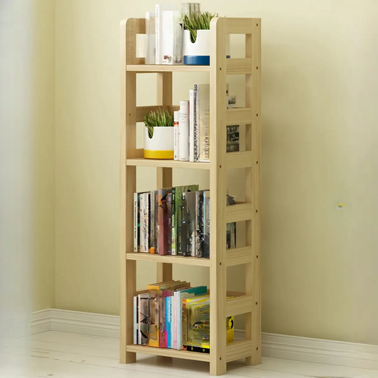 Rustic Vertical Wooden Open Back Display Bookshelf Image - 17