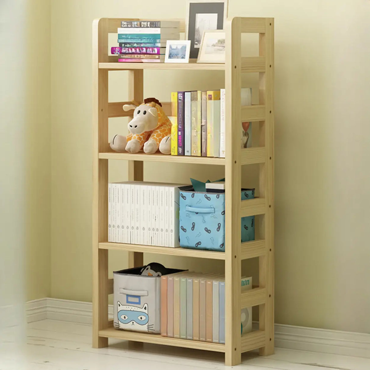 Rustic Vertical Wooden Open Back Display Bookshelf Image - 18