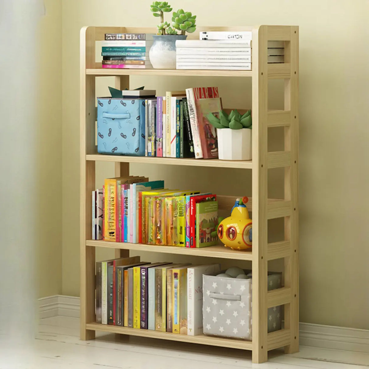 Rustic Vertical Wooden Open Back Display Bookshelf Image - 19