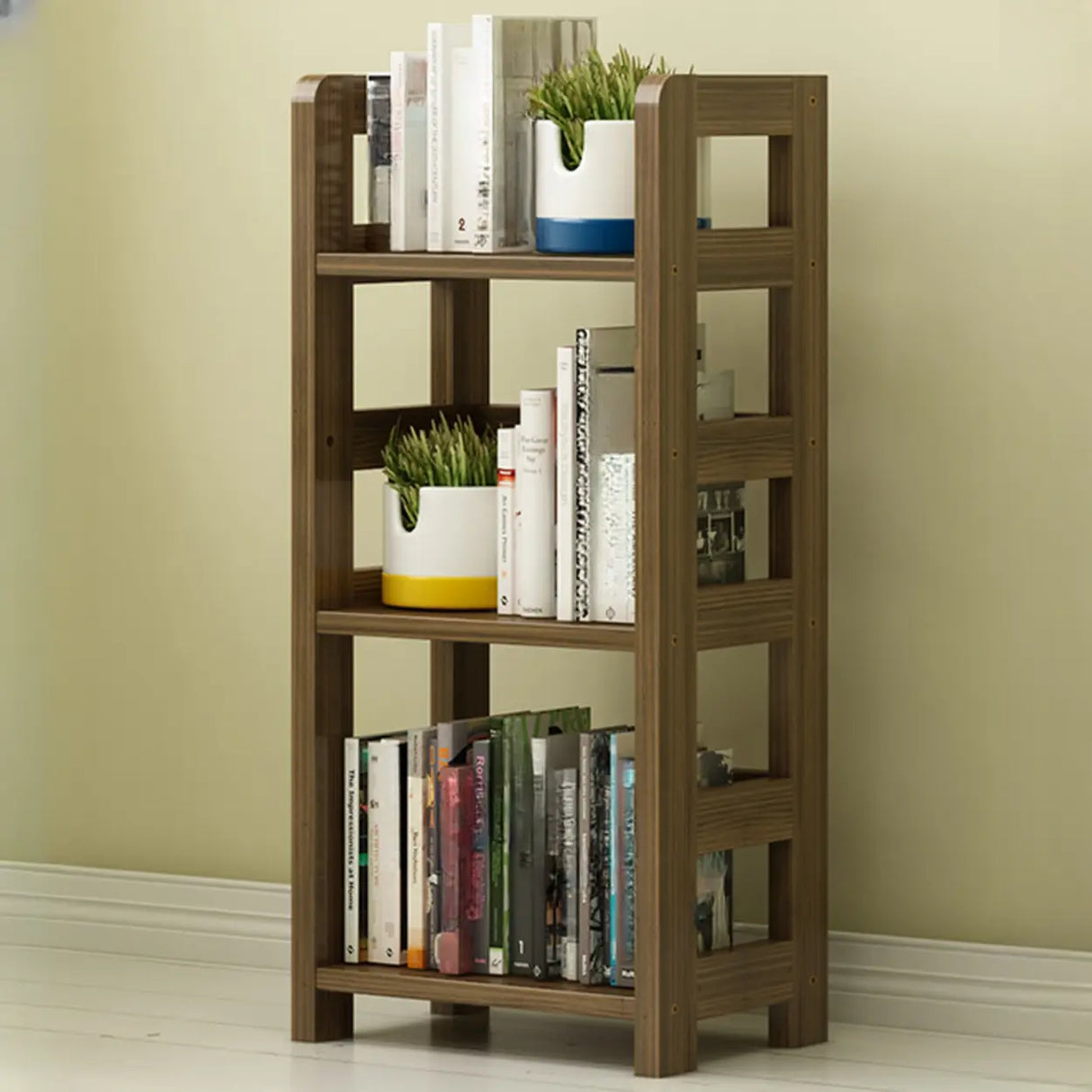 Rustic Vertical Wooden Open Back Display Bookshelf Image - 2