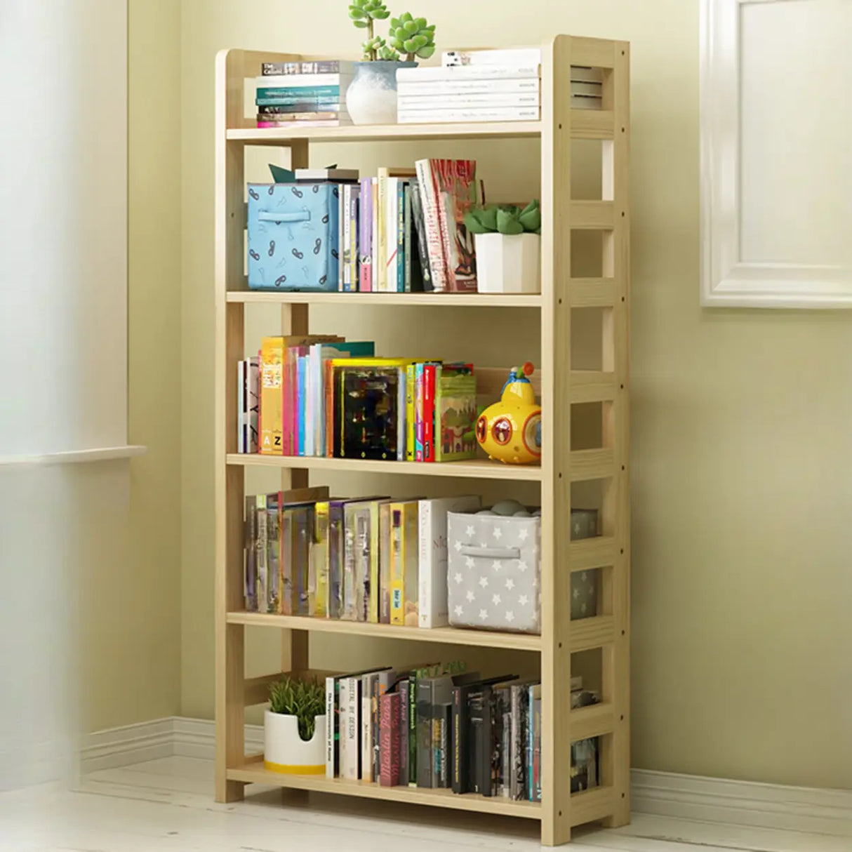 Rustic Vertical Wooden Open Back Display Bookshelf Image - 20