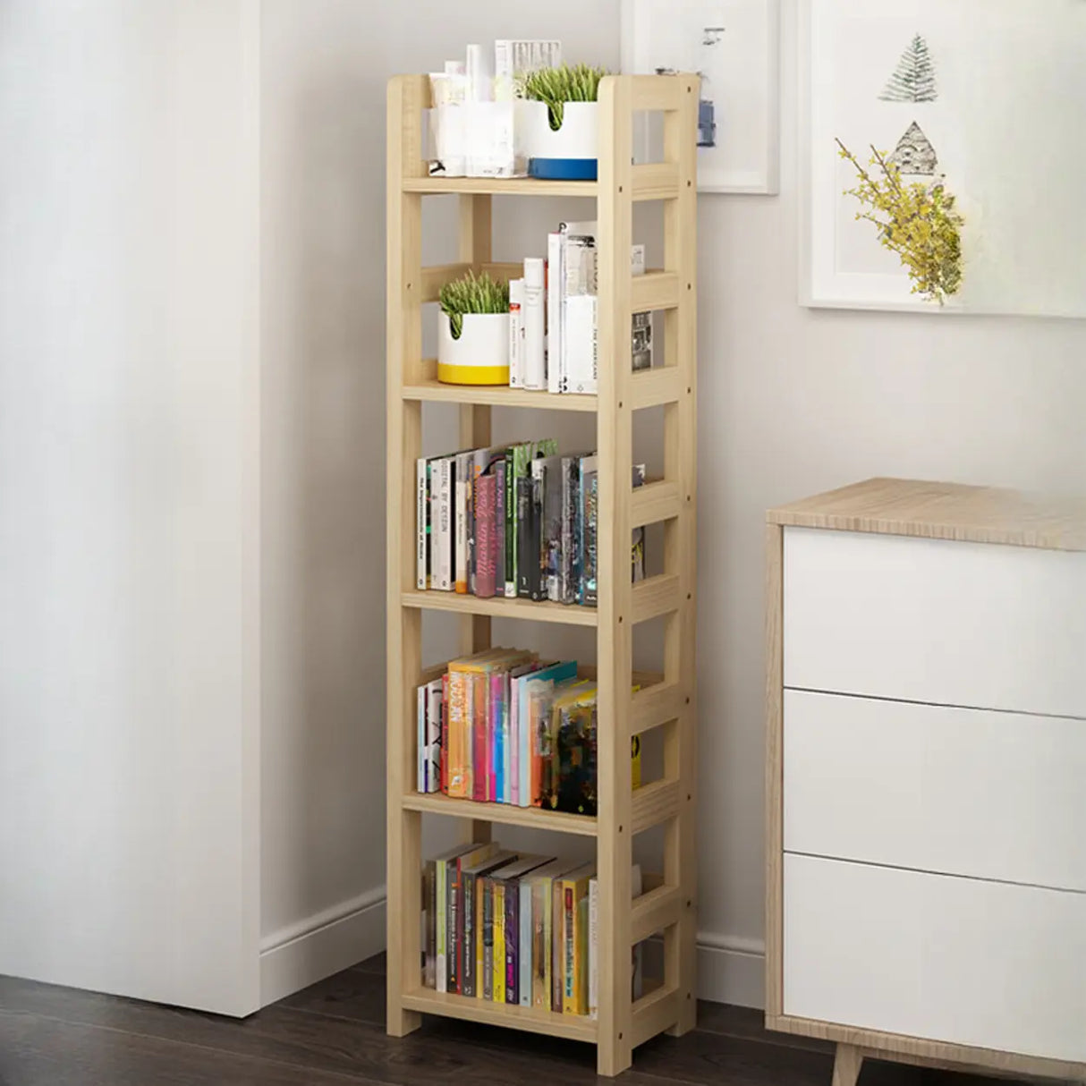 Rustic Vertical Wooden Open Back Display Bookshelf Image - 21