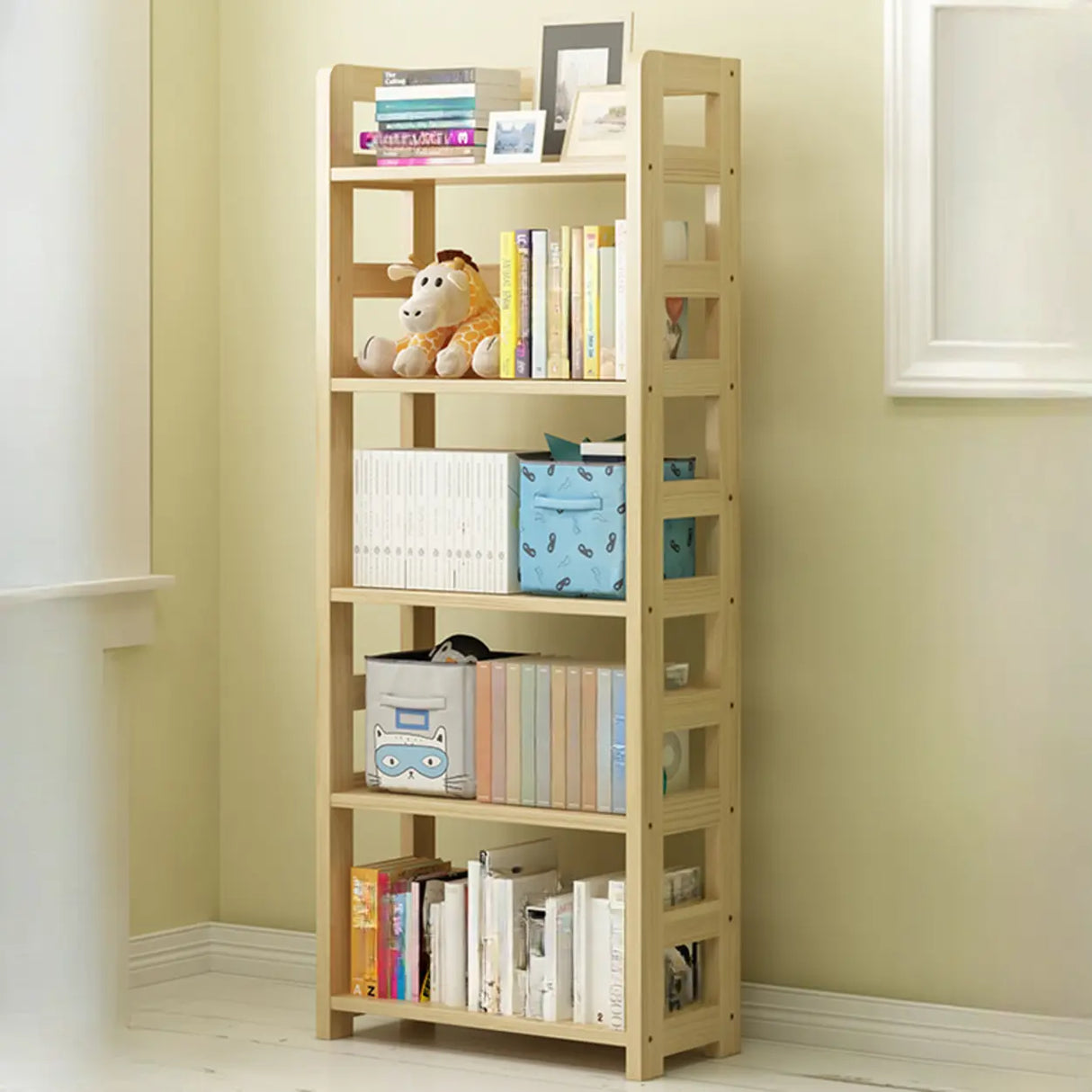 Rustic Vertical Wooden Open Back Display Bookshelf Image - 22