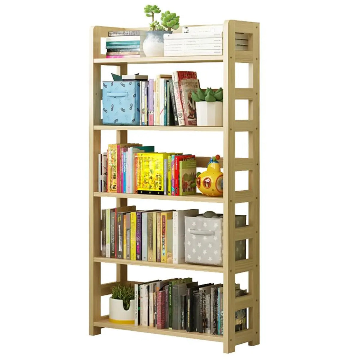 Rustic Vertical Wooden Open Back Display Bookshelf Image - 4