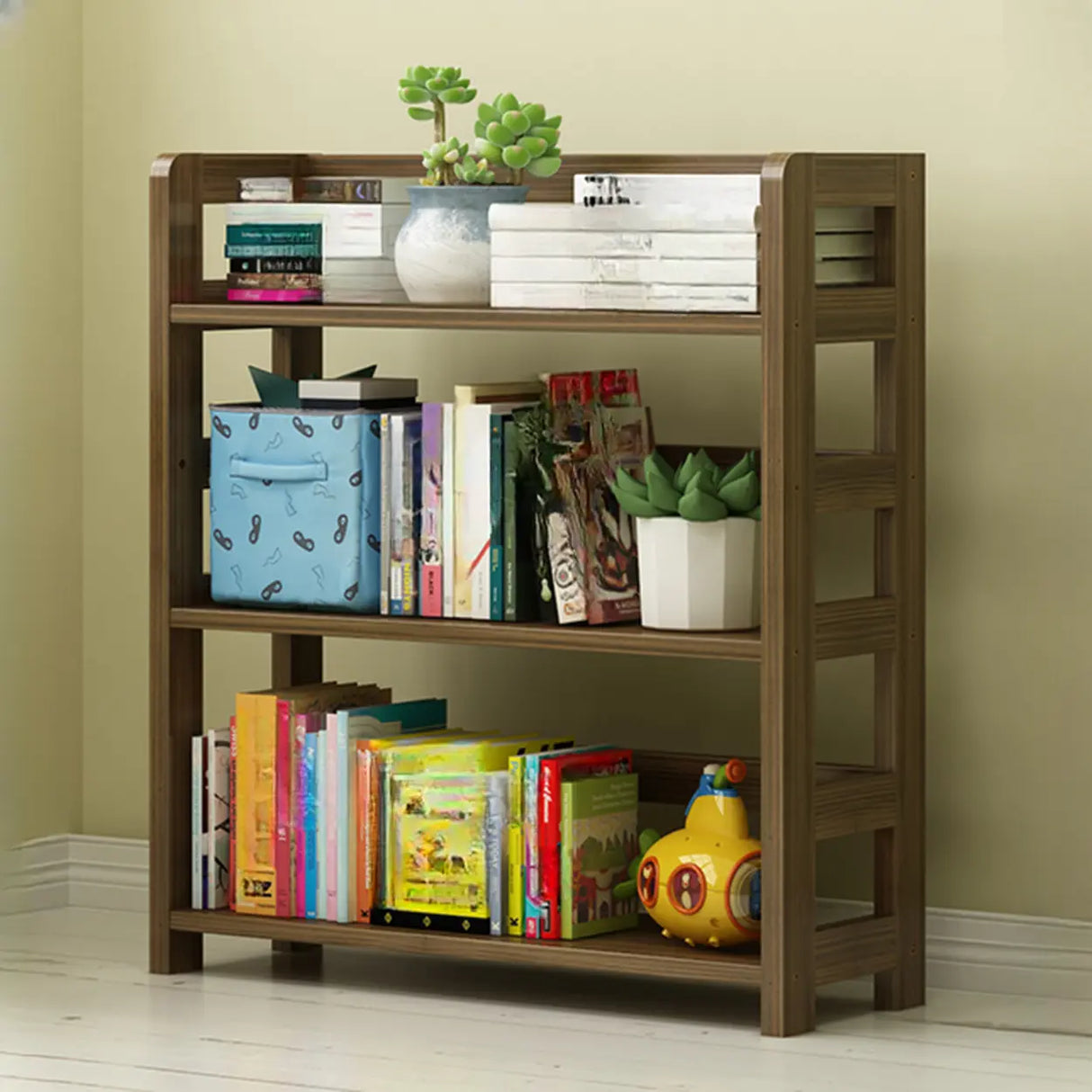 Rustic Vertical Wooden Open Back Display Bookshelf Image - 5