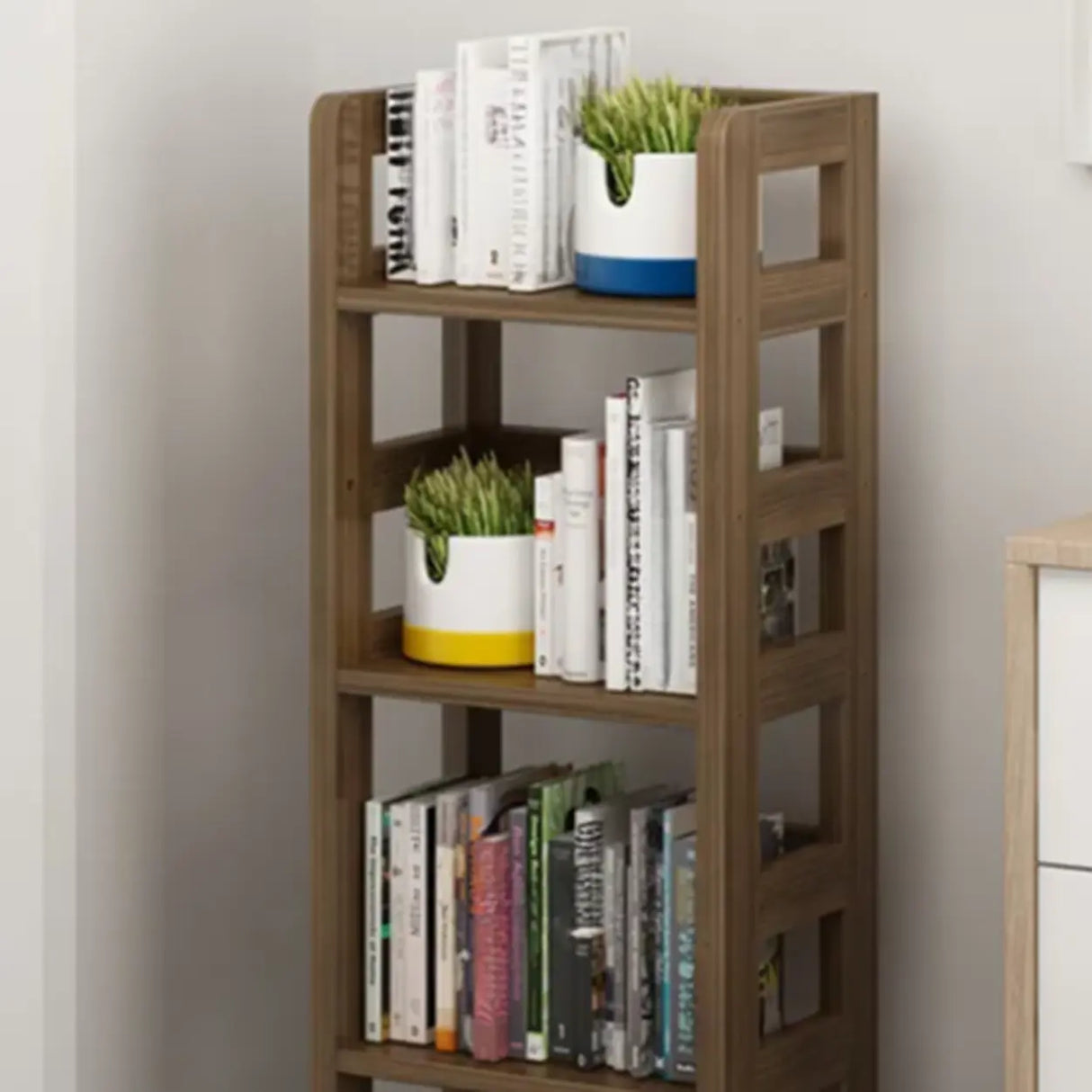Rustic Vertical Wooden Open Back Display Bookshelf Image - 6