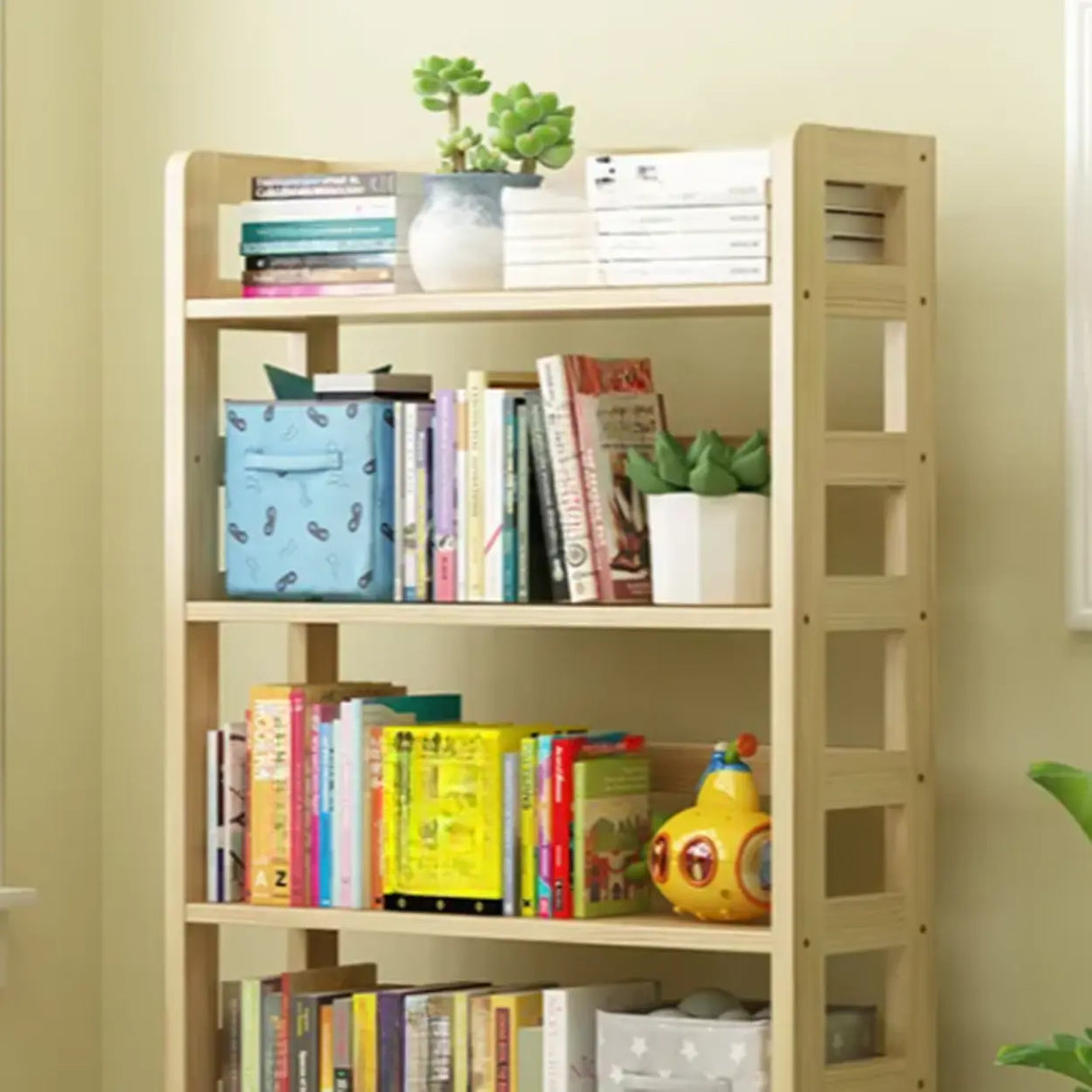 Rustic Vertical Wooden Open Back Display Bookshelf Image - 7