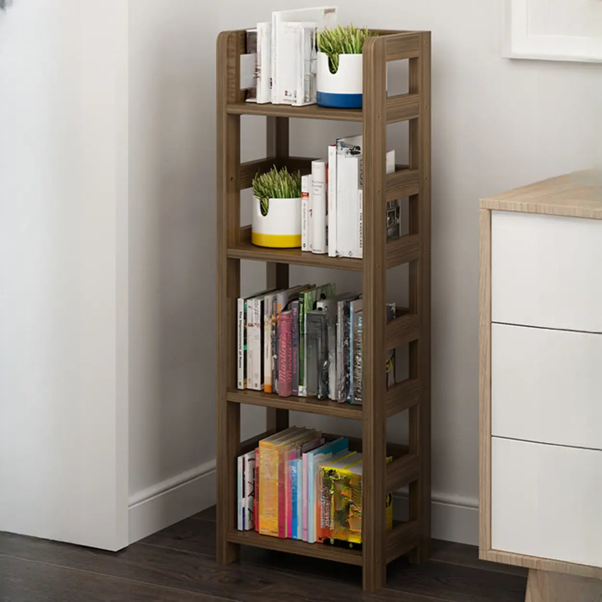Rustic Vertical Wooden Open Back Display Bookshelf Image - 8