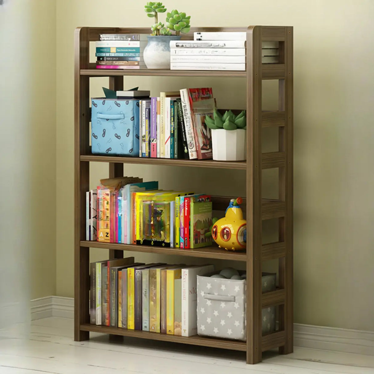 Rustic Vertical Wooden Open Back Display Bookshelf Image - 9