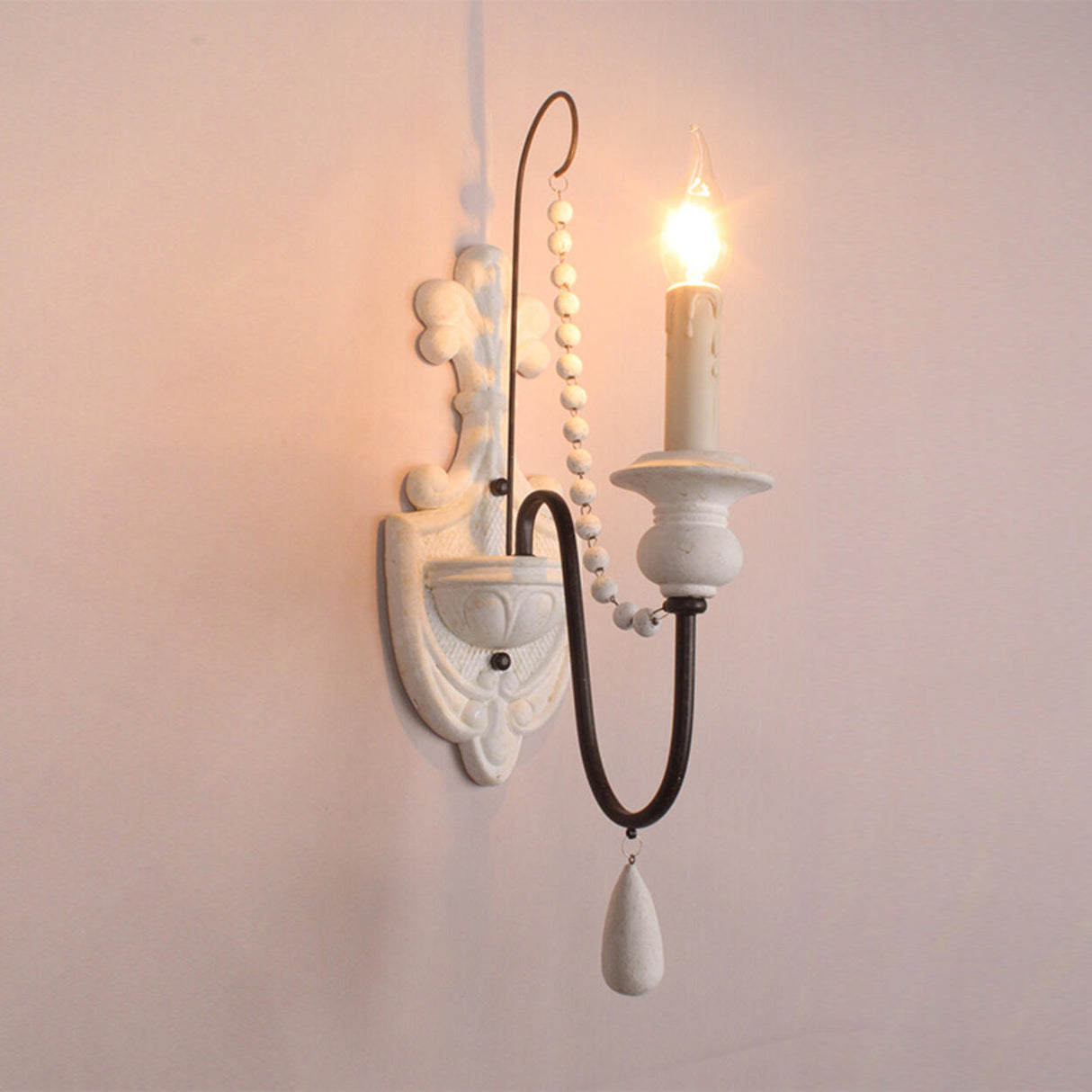 Rustic Vintage Wooden Candle Wall Sconce Light Image - 11