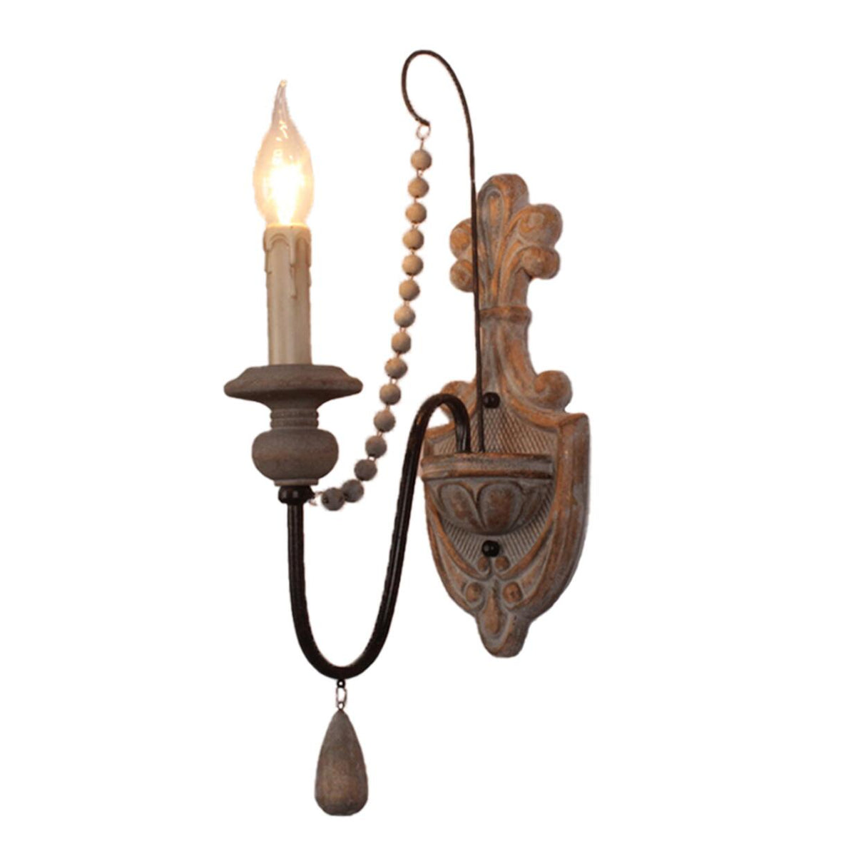 Rustic Vintage Wooden Candle Wall Sconce Light Image - 12