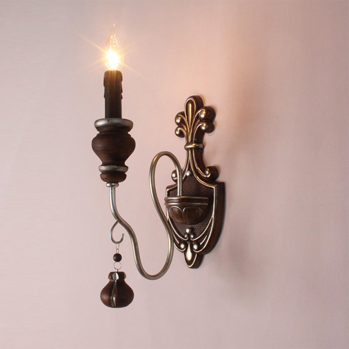 Rustic Vintage Wooden Candle Wall Sconce Light Image - 13