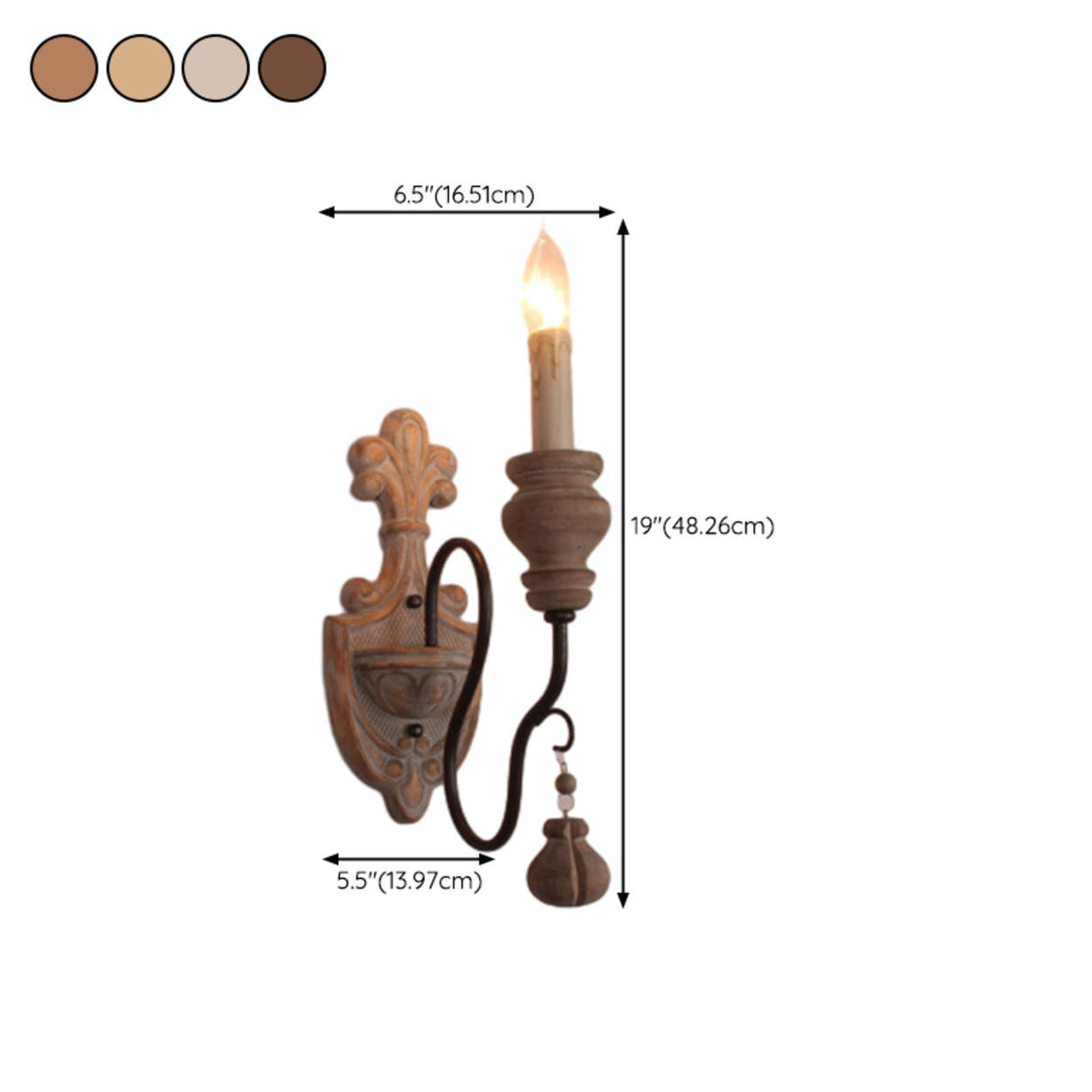 Rustic Vintage Wooden Candle Wall Sconce Light