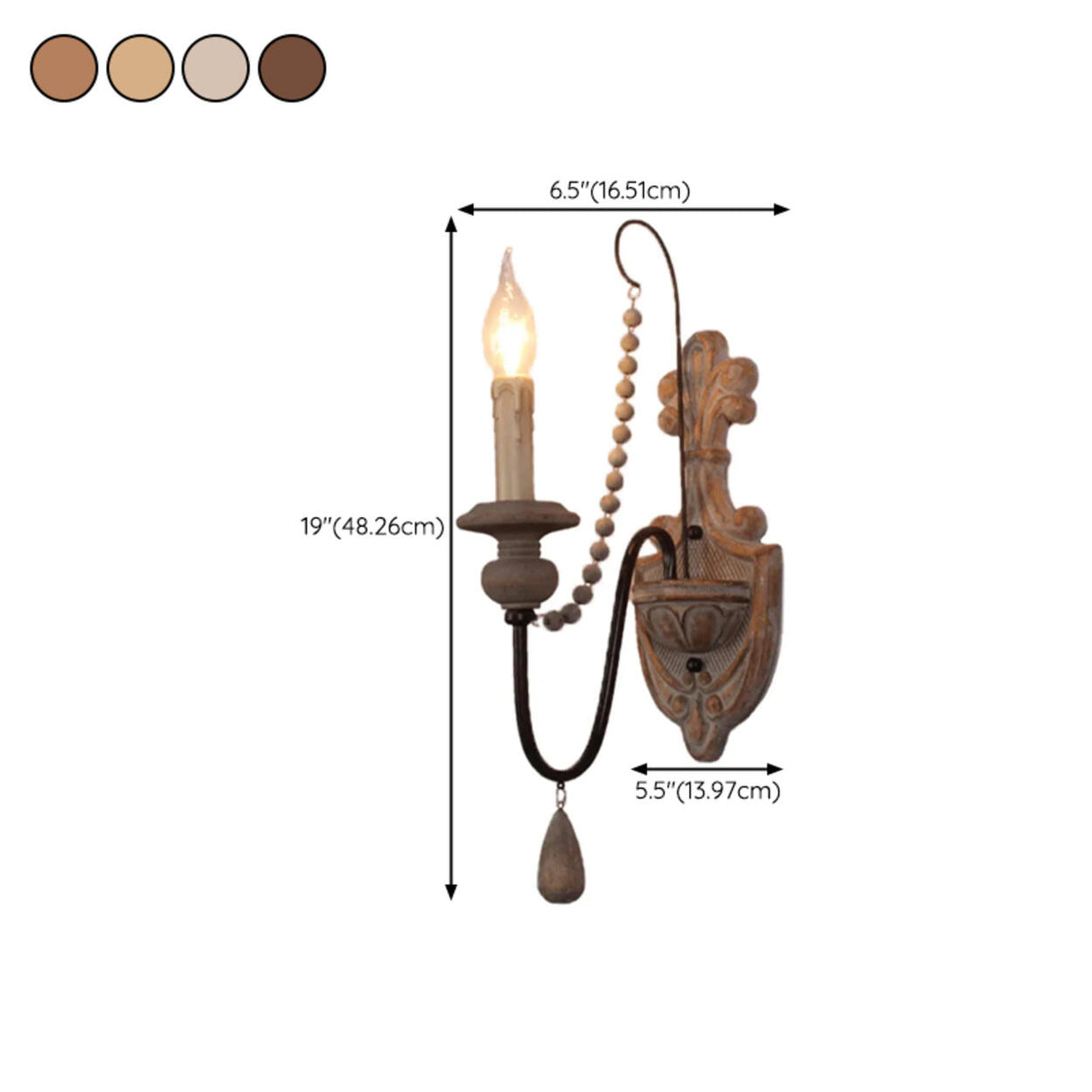 Rustic Vintage Wooden Candle Wall Sconce Light Image - 20