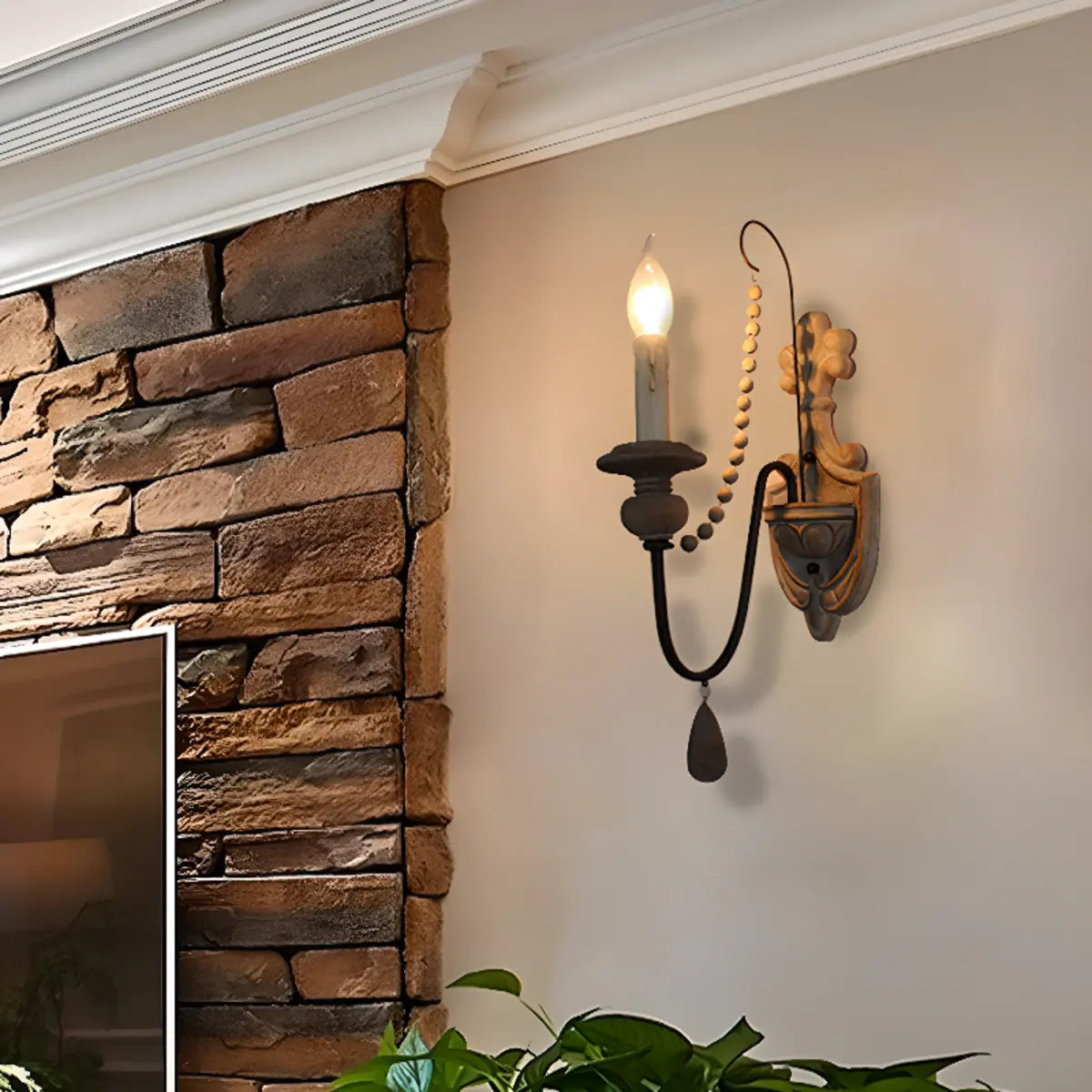 Rustic Vintage Wooden Candle Wall Sconce Light Image - 3