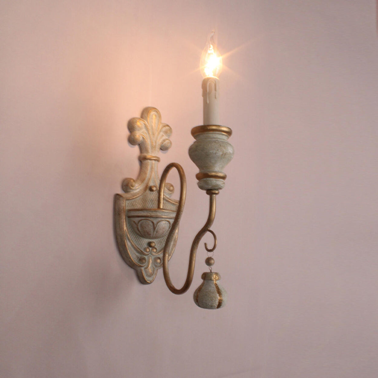 Rustic Vintage Wooden Candle Wall Sconce Light Image - 5