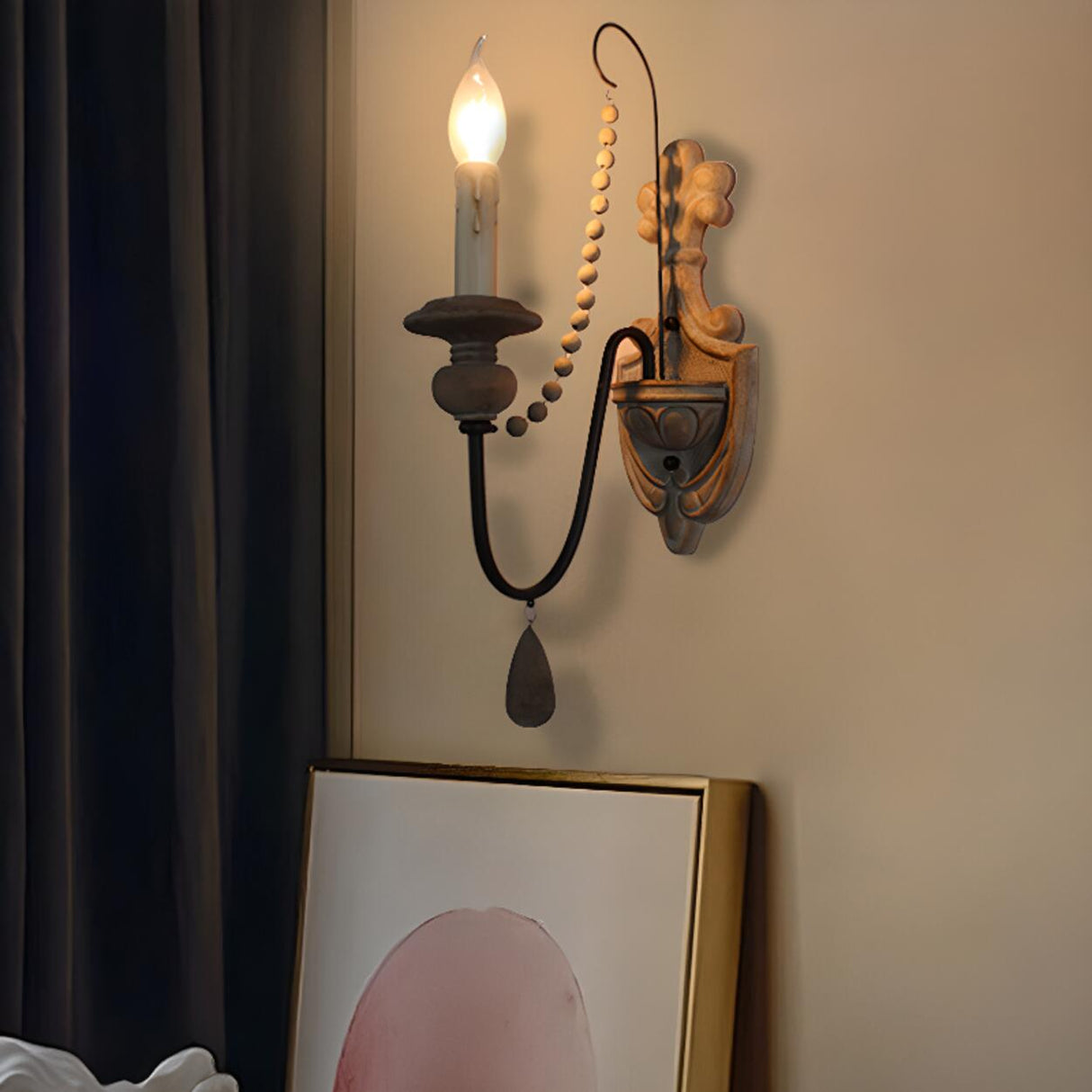 Rustic Vintage Wooden Candle Wall Sconce Light Image - 6