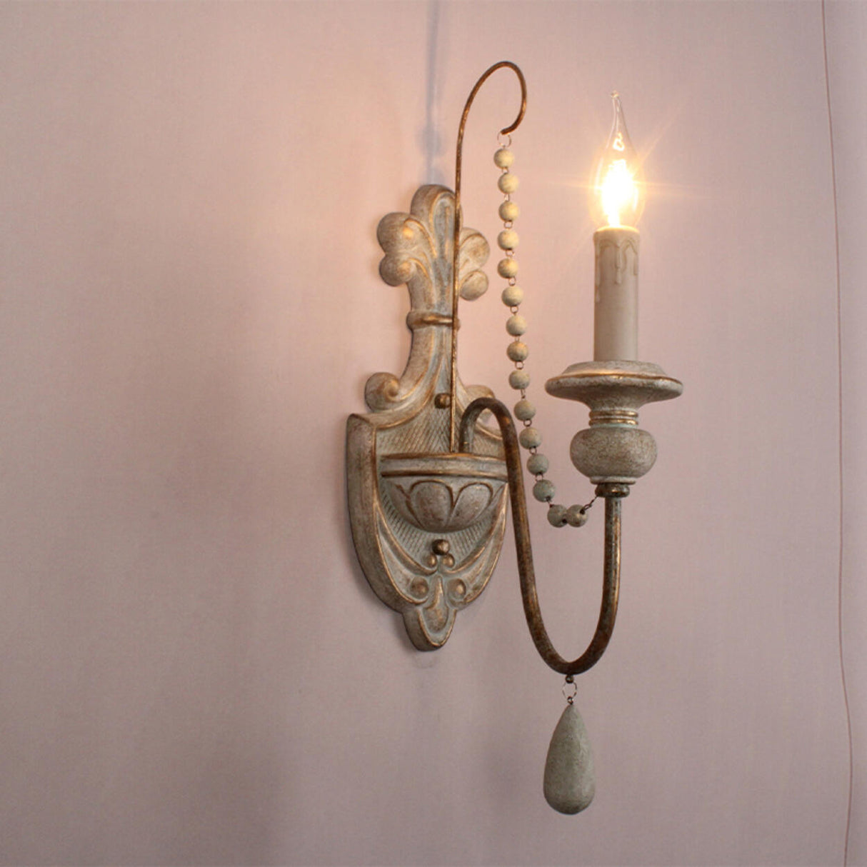 Rustic Vintage Wooden Candle Wall Sconce Light Image - 7