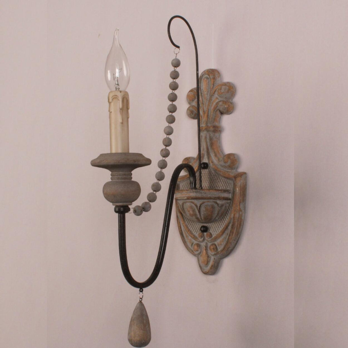 Rustic Vintage Wooden Candle Wall Sconce Light Image - 8