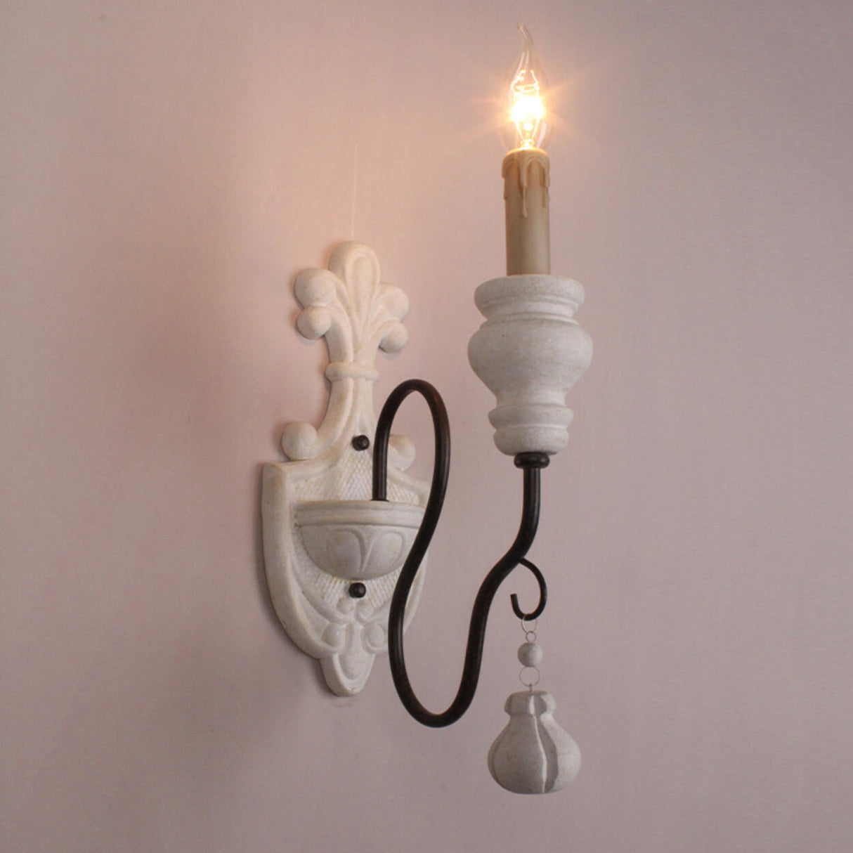 Rustic Vintage Wooden Candle Wall Sconce Light Image - 9