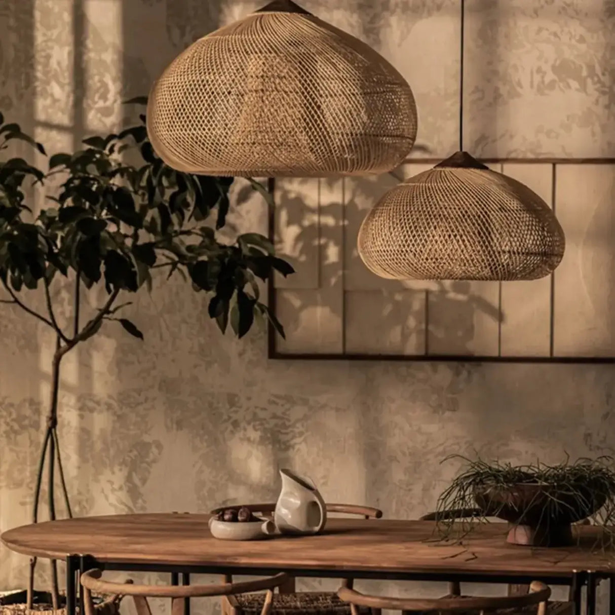Rustic Wabi Sabi Style Rattan Bamboo Woven Pendant Lights Image - 6