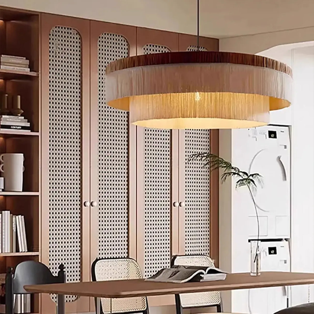 Rustic Wabi-sabi Tiered Fringe Round Adjustable Chandelier Image - 3