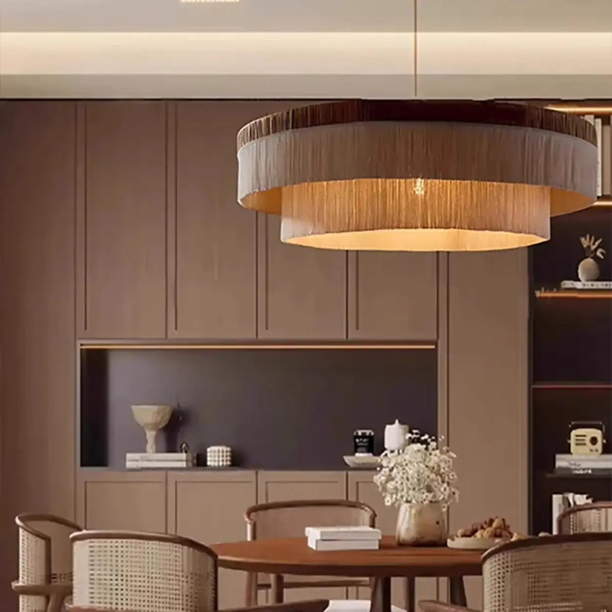 Rustic Wabi-sabi Tiered Fringe Round Adjustable Chandelier Image - 4