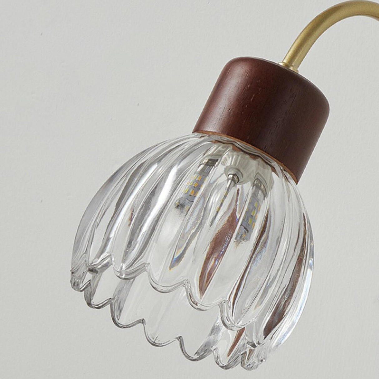 Rustic Walnut Wood Clear Glass LED Wall Sconce Image - 12