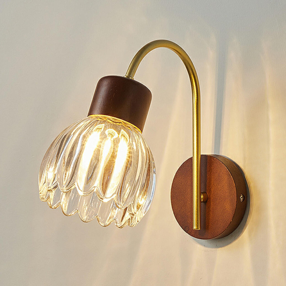 Rustic Walnut Wood Clear Glass LED Wall Sconce Image - 13