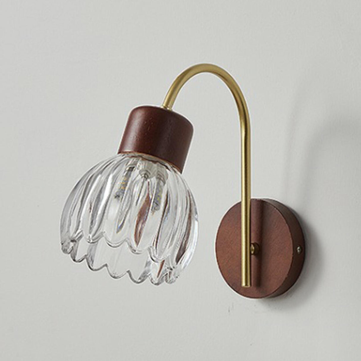 Rustic Walnut Wood Clear Glass LED Wall Sconce Image - 14