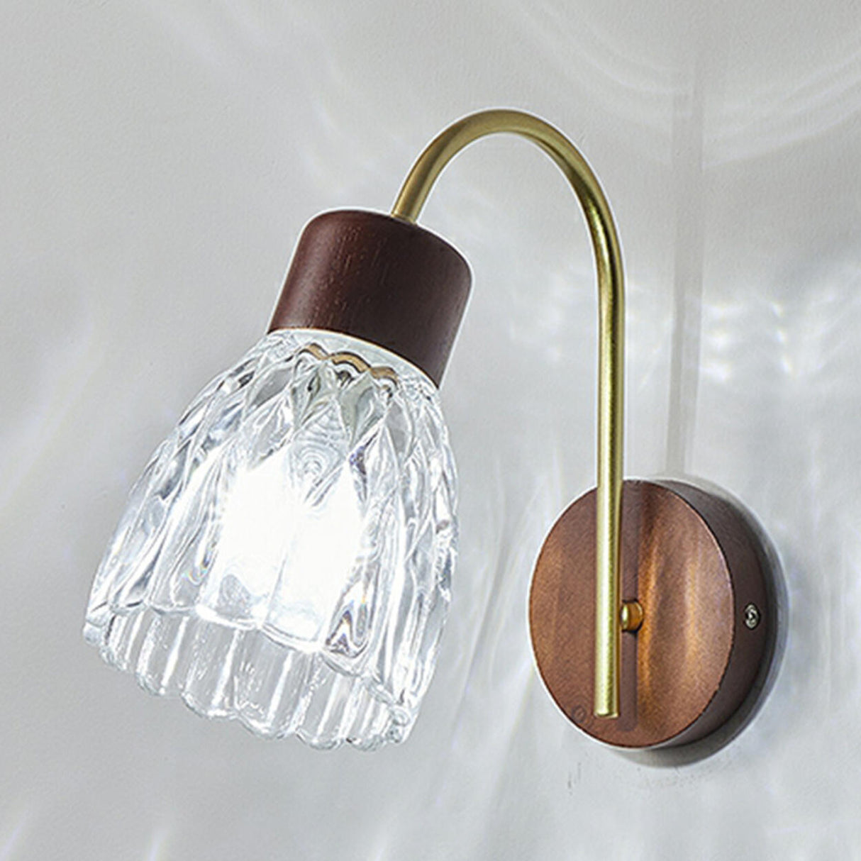 Rustic Walnut Wood Clear Glass LED Wall Sconce Image - 6