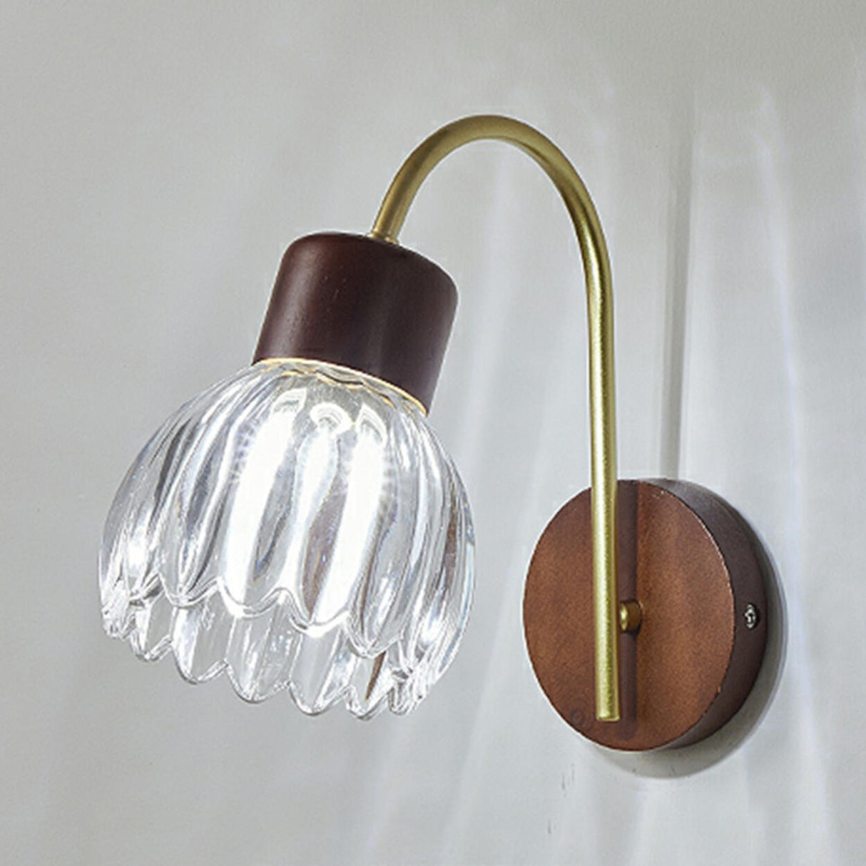 Rustic Walnut Wood Clear Glass LED Wall Sconce Image - 8