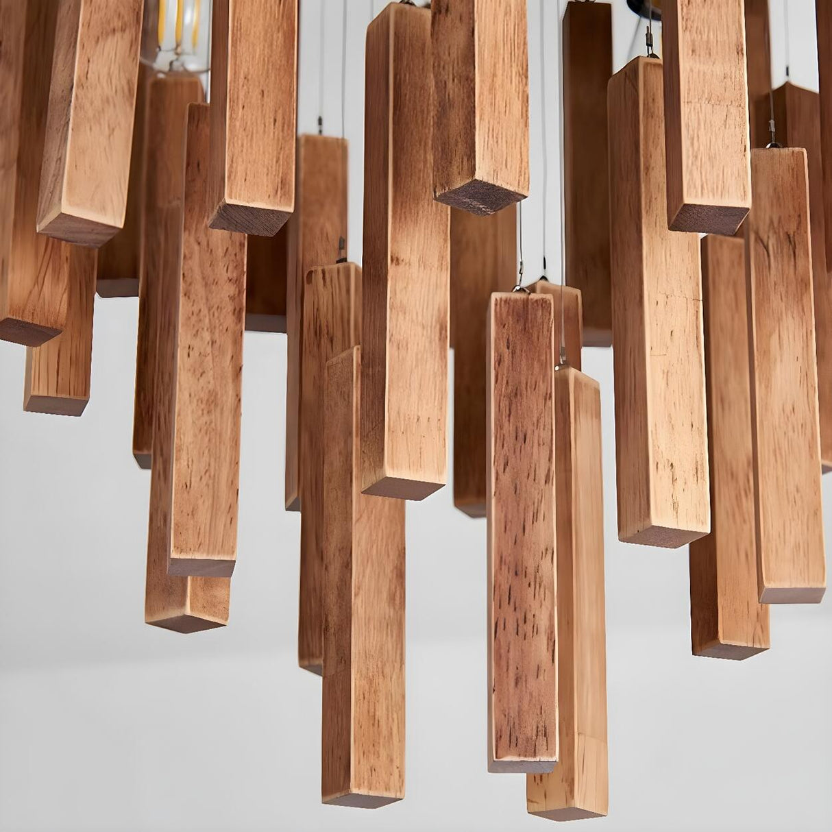 Rustic Walnut Wood Sticks Flush Mount Ceiling Light Image - 10