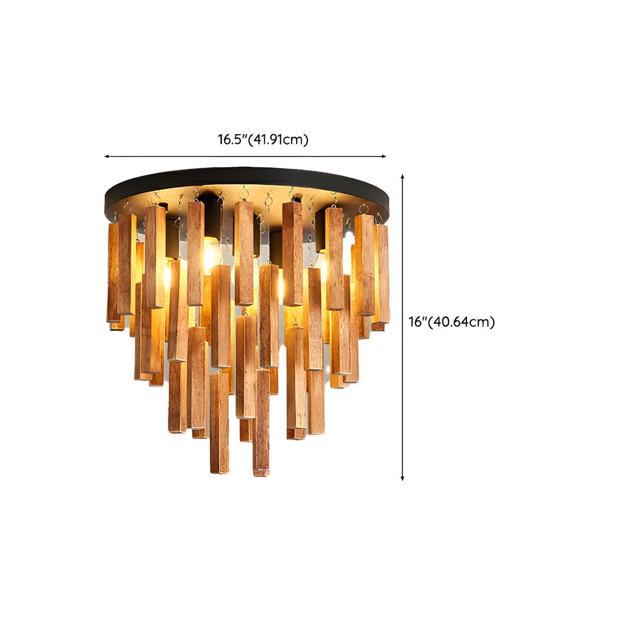 Rustic Walnut Wood Sticks Flush Mount Ceiling Light Image - 14